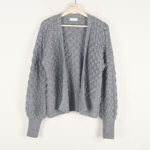 Elan Chunky Stitch Gray Bubble Knit Open Cardigan Womens Sz S
